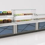 SpecLine cold and hot food serving counter with fruit and salad