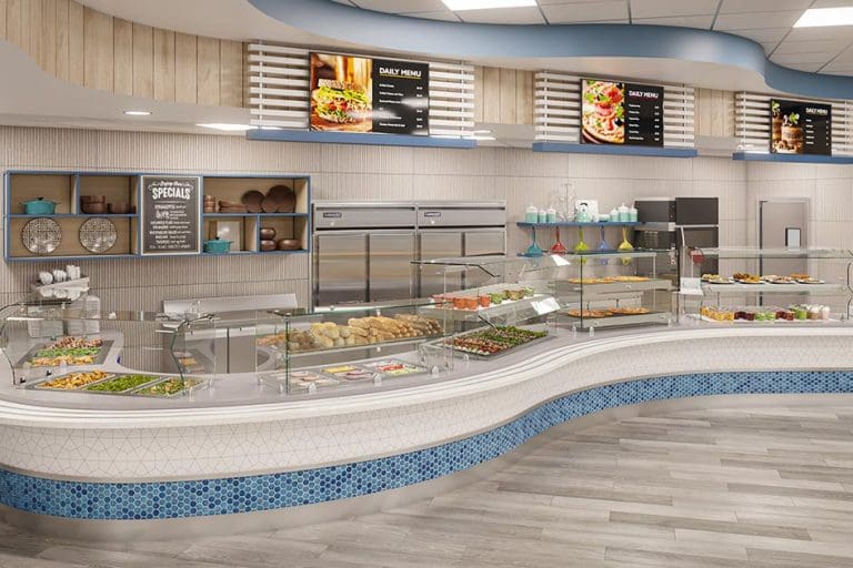 custom food serving counters in cafeteria