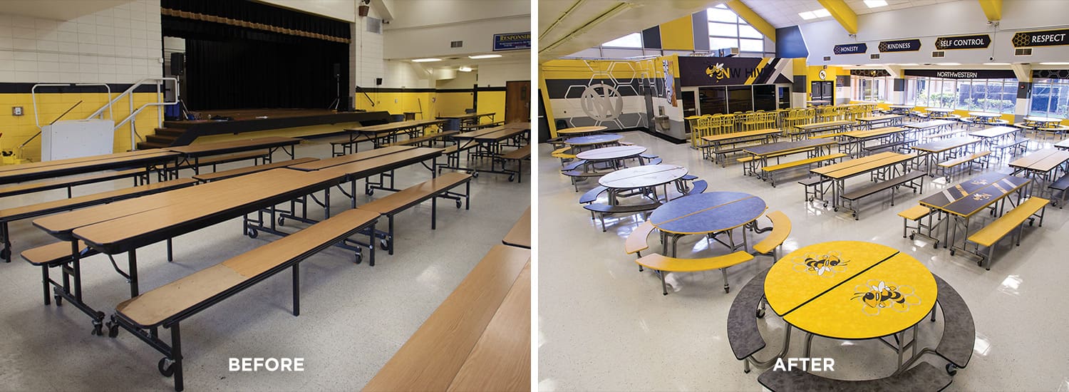 before and after photos of the fletcher middle school cafeteria