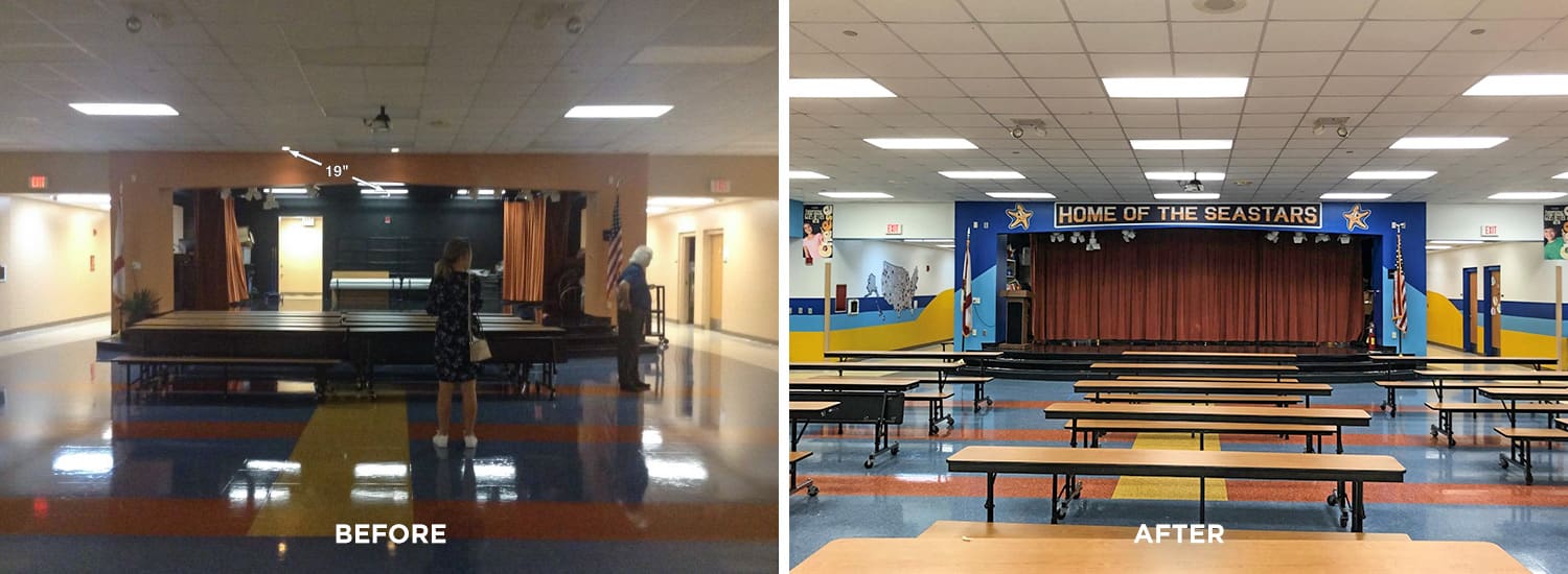 before and after photos of the sunrise elementary school stage