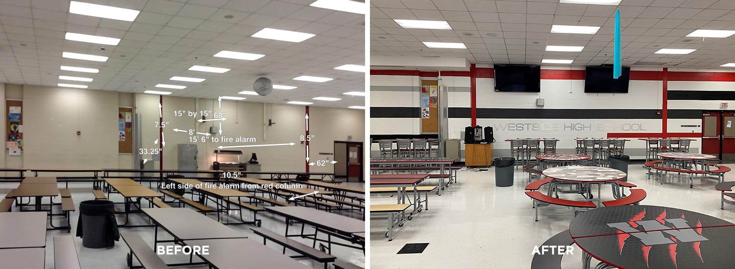 before and after photos of the westside high school cafeteria