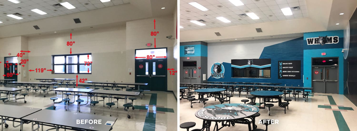 before and after photos of the windy hill middle school cafeteria exit doors
