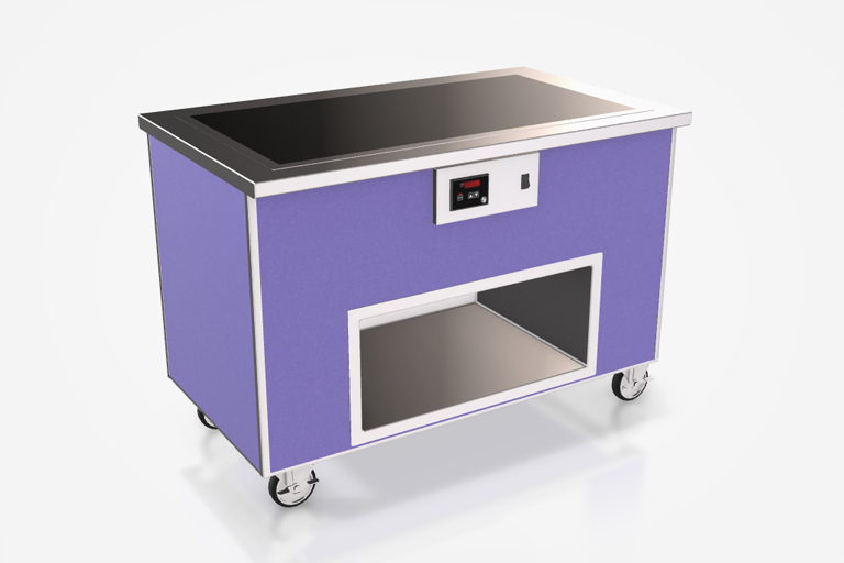 Rendering of SimplicitySeries Ceramic Glass Shelf Hot Top Serving Counter with a Laminate body